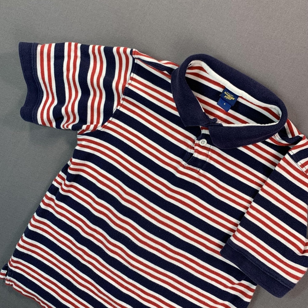 OshKosh B'gosh Polo Shirt Kids 8 Navy Red White Stripe Cotton Knit‎ Short Sleeve